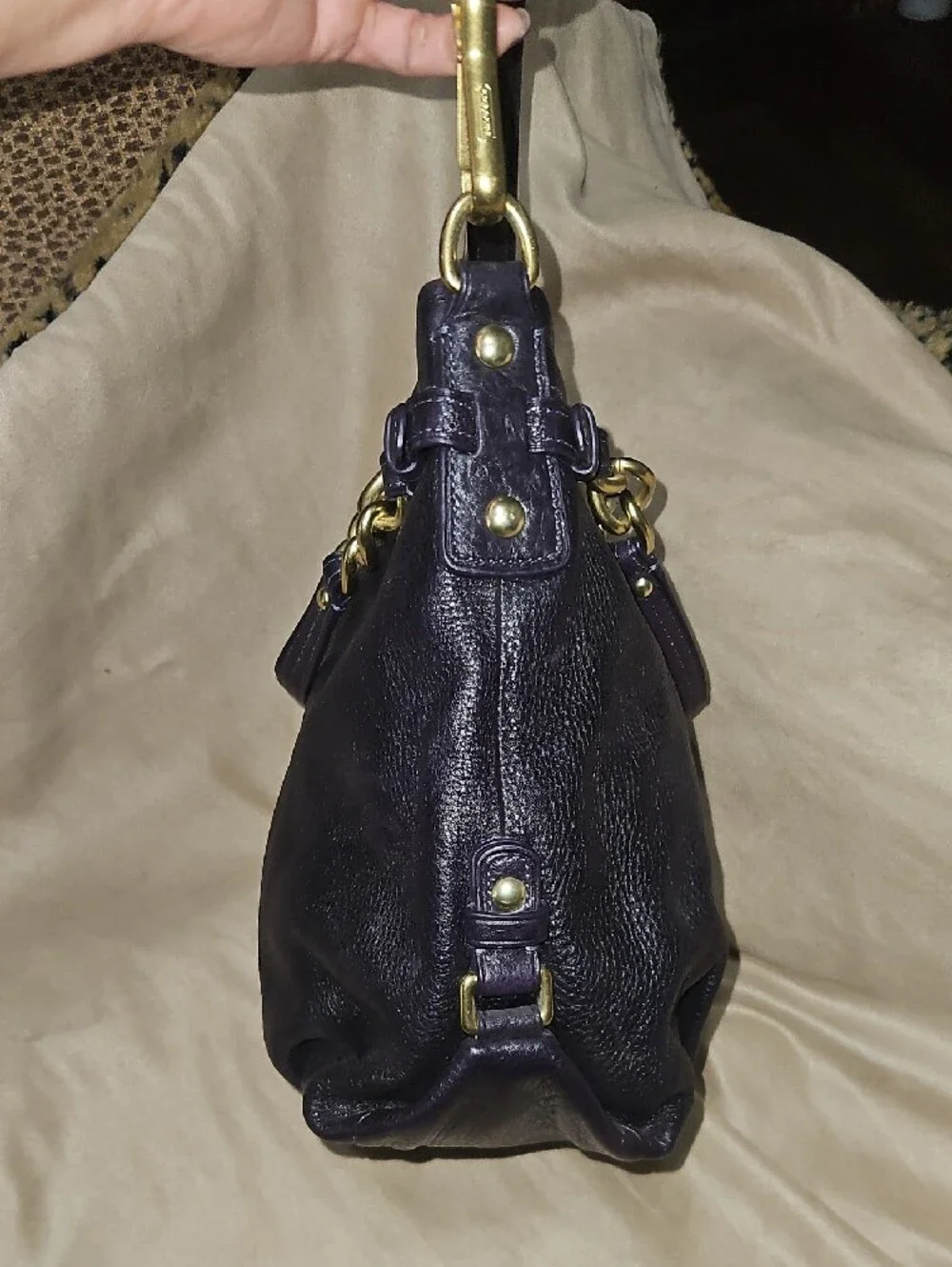 Coach Purple Leather Shoulder Bag with Gold-Tone Hardware